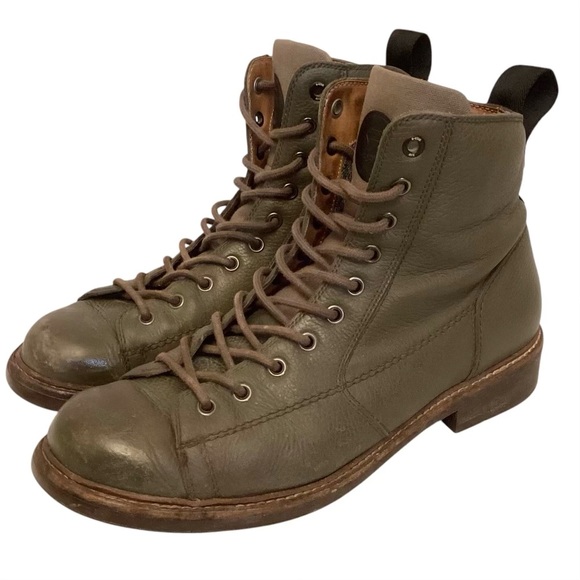 G-Star Raw 9 (42) Men's Combat Leather Olive Green Boots Distressed Grunge - Picture 1 of 14